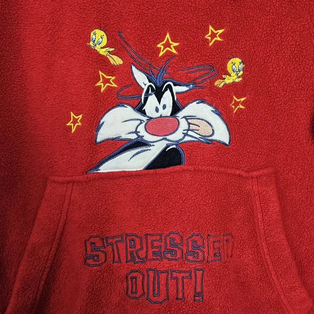 Looney Tunes Sylvester Red Hooded Fleece Sweatshirt STRESSES OUT Hoodie 1X - Picture 2 of 11